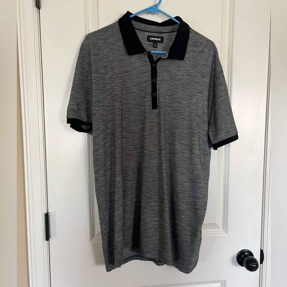 Men's Gray & Black Polo Collared Short Shirt